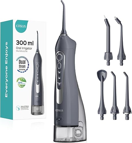 Miniatura 34 de Pista de dientes de hilo dental de agua: irrigador bucal portátil inalámbrico de 10.1 fl oz, limpiador de riego de viaje recargable IPX7 Negro