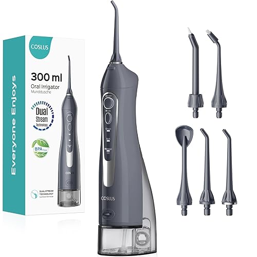 Miniatura 12 de COSLUS Hilo Dental de Agua: Irrigador Oral Portátil Inalámbrico 300ML Recargable Limpiador de Viaje IPX7 Impermeable Máquina de Hilo Dental