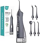 COSLUS Water Dental Flosser Teeth Pick: Portable Cordless Oral Irrigator 300ML Rechargeable Travel Irrigation Cleaner IPX7 Waterproof Electric Flossing Machine for Teeth Cleaning C20(F5020E) Grey