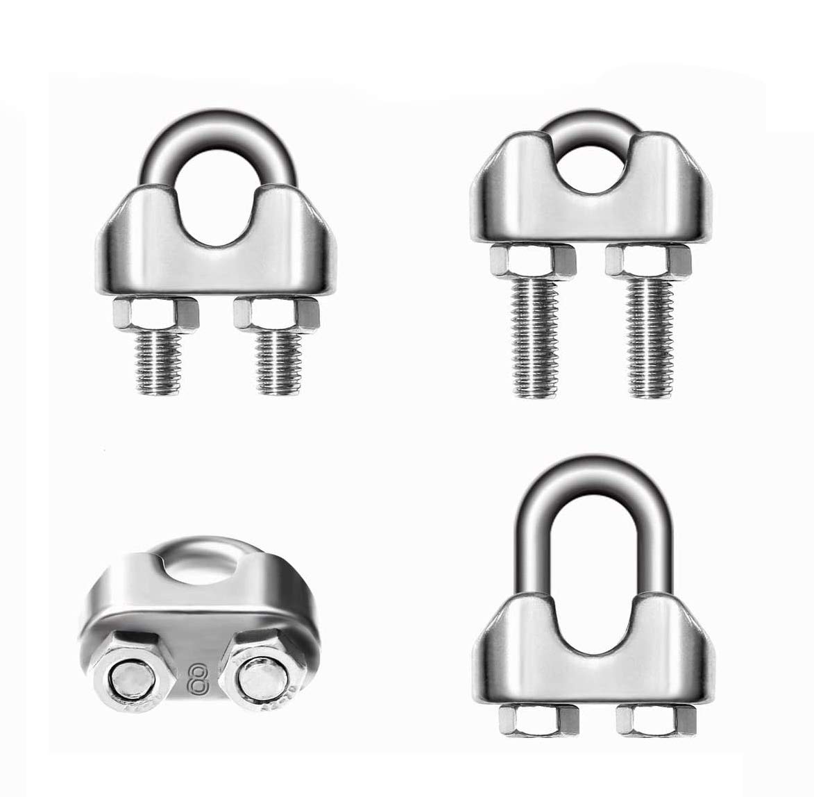 Wire Rope Clips - GLE2016 Stainless Steel Cable Clamp Saddle Fastener for Marine Ships Vessels (M8)