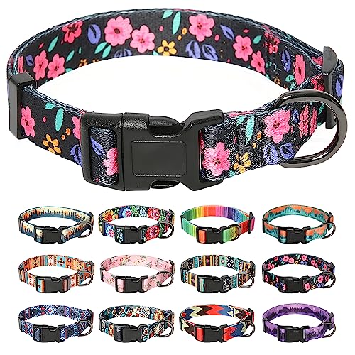 HEELE Hundehalsband, Hunde Halsband für Welpen Kleine Mittlere Große Hunde, Gemustertes Hundehalsbänder Verstellbares, Komfort, Robustem HundeHalsband, Blumen, S