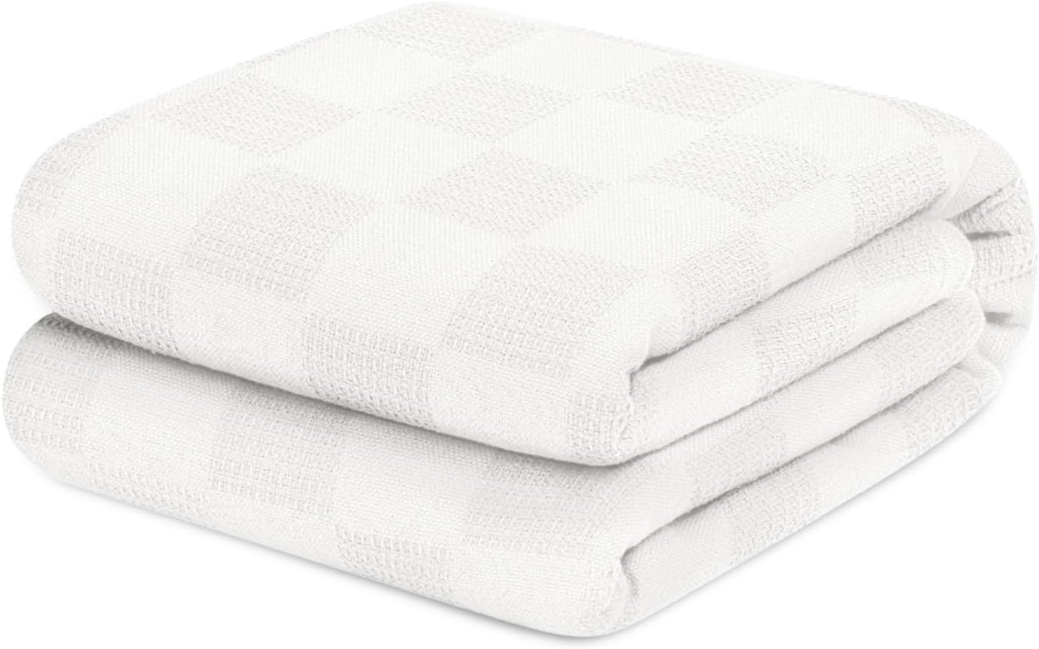 Avalon Bedding 100% Cotton Blankets Queen Size Thermal Blanket (90"x90") - Perfect Cotton Blanket Queen Size for Layering Bed in Any Season - Cotton Blankets for Bed (White)
