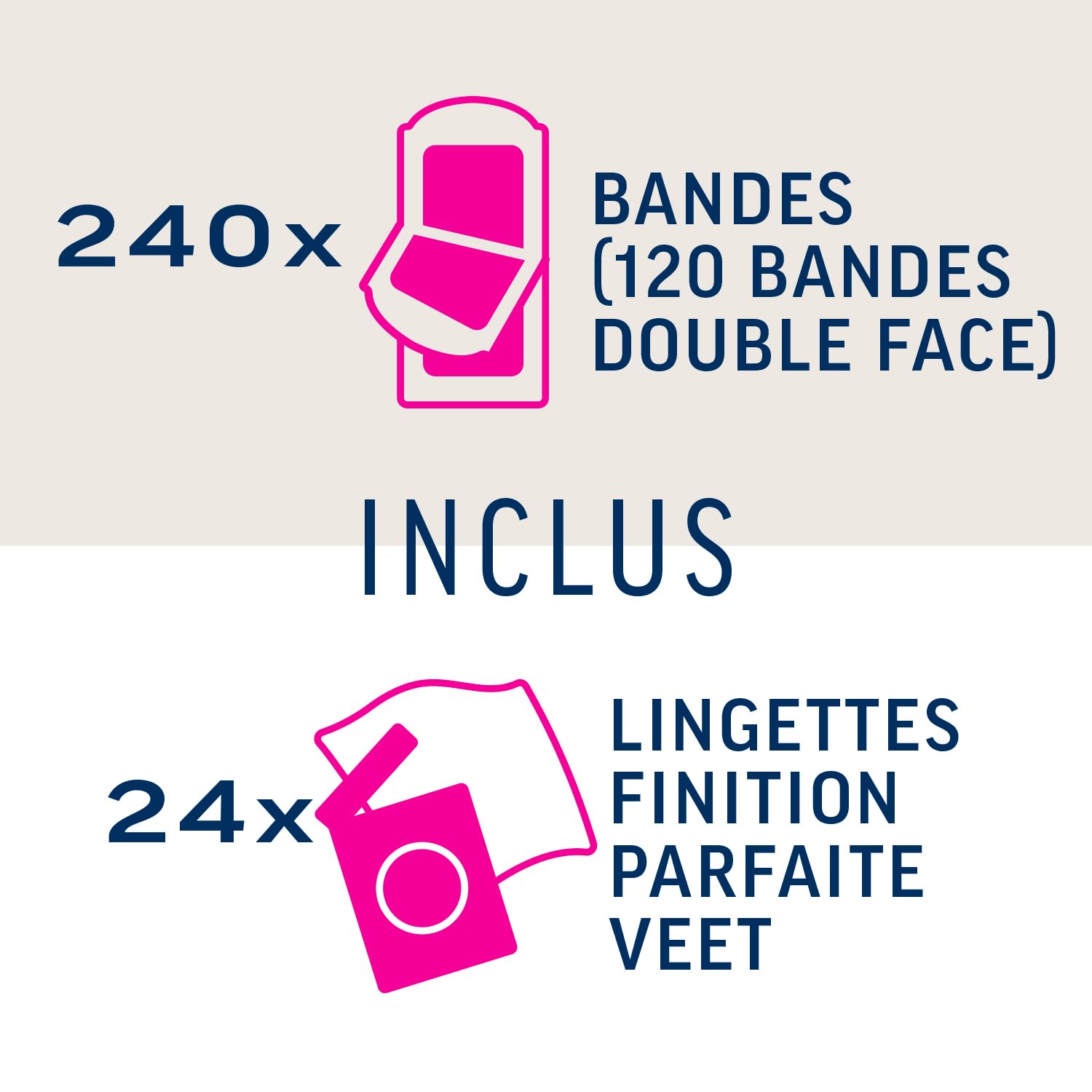 Veet PURE - 240 Bandes de Cire Froide Corps et Jambes - Peaux Sensibles - Recommandés par les Dermatologues - Epilation Longue Durée - Lot de 6x40 bandes