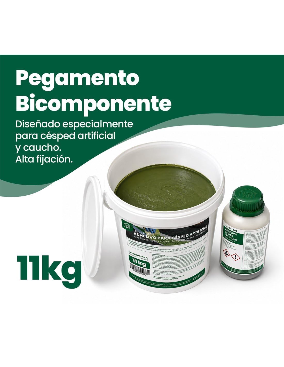 JARDIN202 - Adhesivo para Césped Artificial y Caucho | Alta Fijación Bicomponente | 5.5Kg y 11Kg | Pegamento Exterior e Interior | 11 Kg