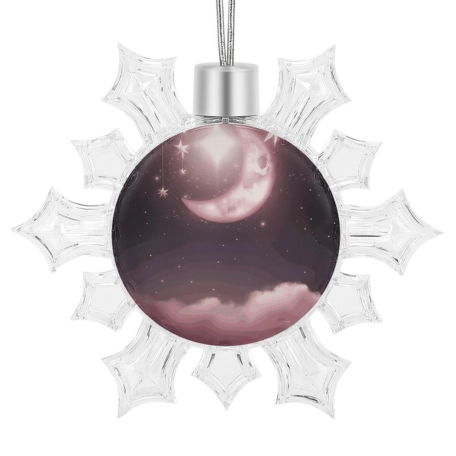 Moon Pink Stars Snowflake Ornaments Cute Snowflake Pendant Exquisite Christmas Tree Ornaments for Christmas Weddings New Year Birthday Holiday Celebration
