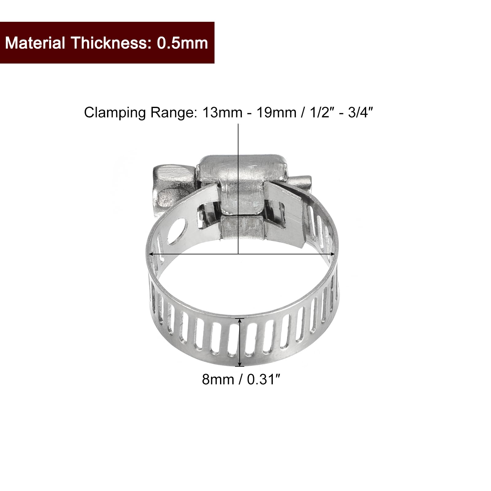 uxcell Worm Gear Hose Clamp, 24pcs 1/2", 3/4" Adjustable Stainless Steel Hose Clamps Duct Clamp for Securing Hose Pipe - Image 2