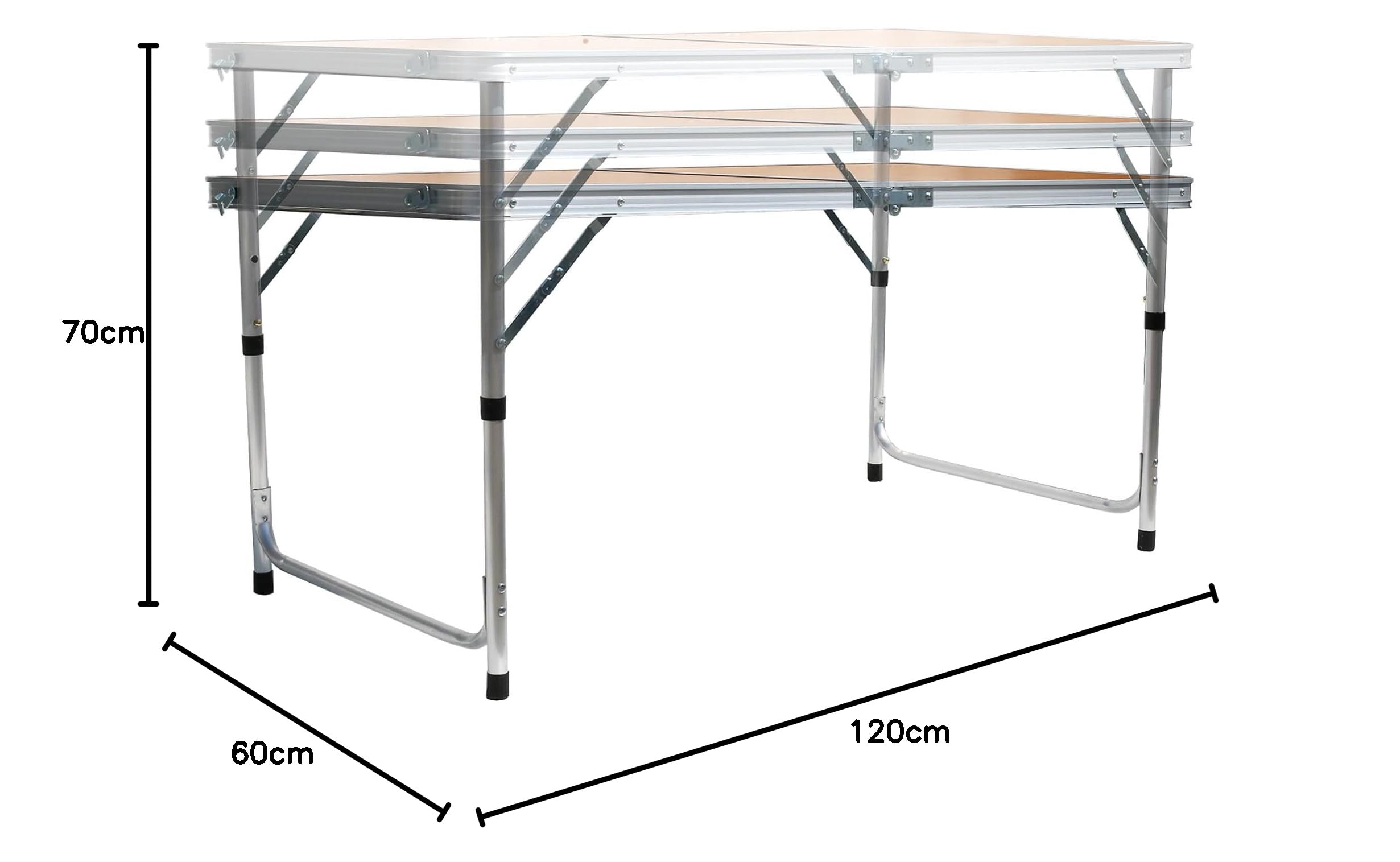 BDW Set di sedili da campeggio - tavolo pieghevole e 4 sedie - mobili da giardino, pieghevoli, tavolo 120x60 regolabile in altezza - set di mobili da giardino, leggero, in alluminio - Legno bianco