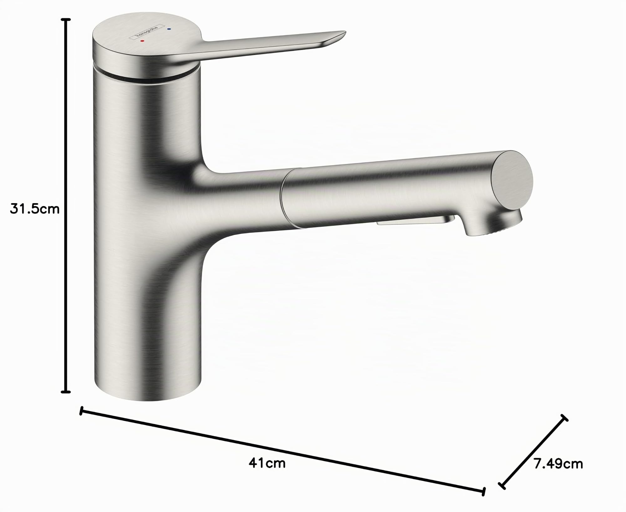 hansgrohe Zesis M33 Mitigeur de cuisine 150 avec douchette extractible 2 jets, sBox, aspect acier inox, 74803800