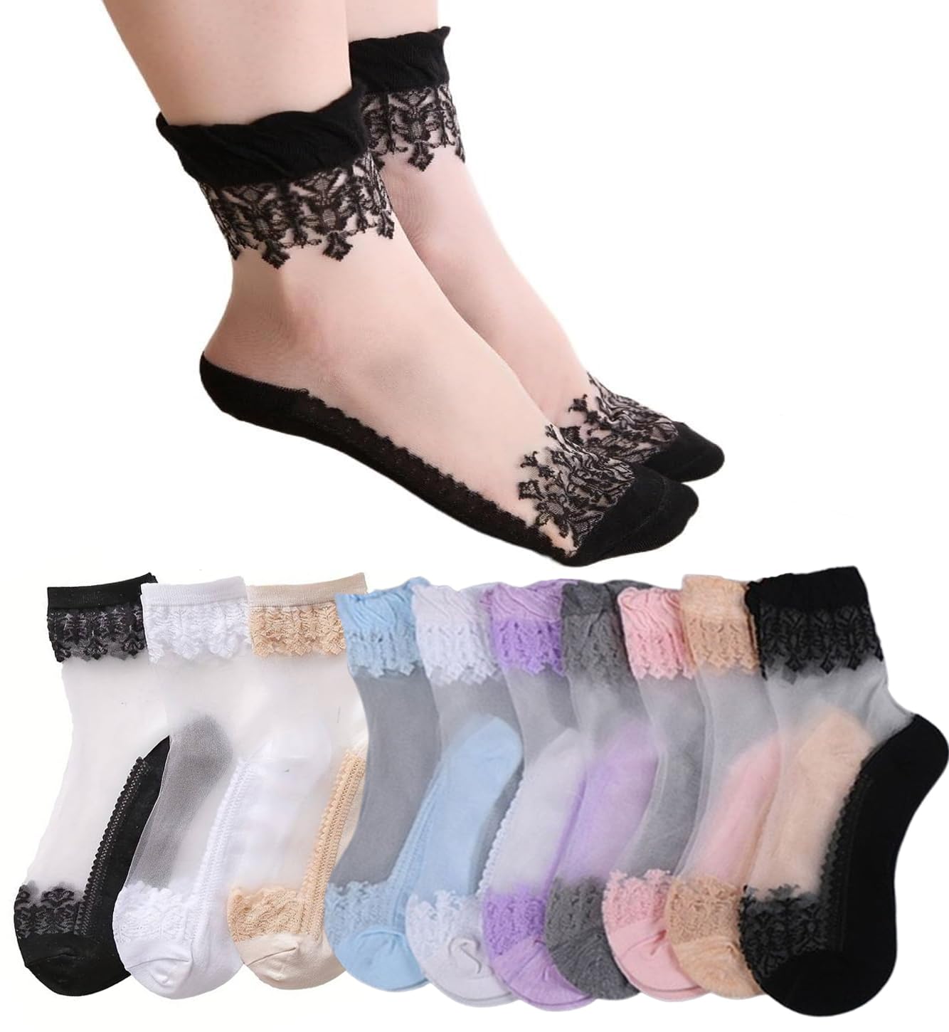 NICSYNo Show Sheer Socks for Women, Liners Stop Close to Toes, Elastic Fit for Flats, Ballet Shoes and More