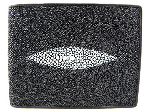 Genuine Stingray Shagreen Skin Leather Bifold Wallet (Black)2
