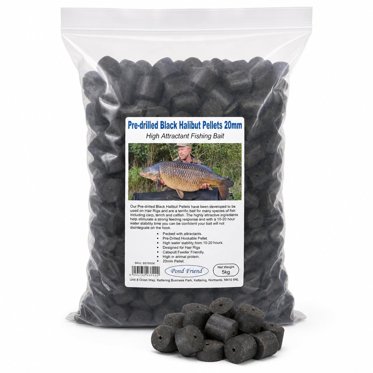 Pond Friend Pre Drilled Black Halibut Carp Fishing Bait 20mm 5kg