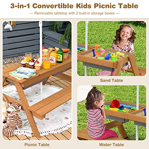 Honey Joy Kids Picnic Table, 4 In 1 Cedar Wooden Sand & Water Table W/ 2 Removable Box & Umbrella, Kids Picnic Tables For Outdoors Backyard Garden, Toddler Patio Furniture Set For Boys Girls(Colorful) #TOP5