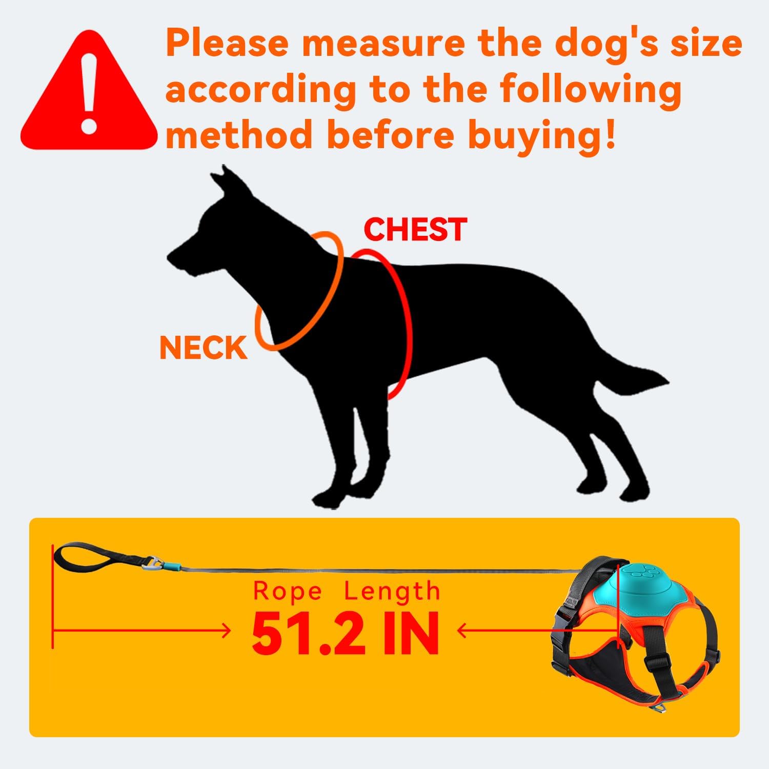 Dog Harness with Retractable Leash 51.2”,2-in-1 Large & Medium Dog Harness Vest with Built-in Auto-Stop Function Leash, 370 LB of Pull Adjustable Dog Walking Harness-L, Hand Free Dog Leash Harness Set