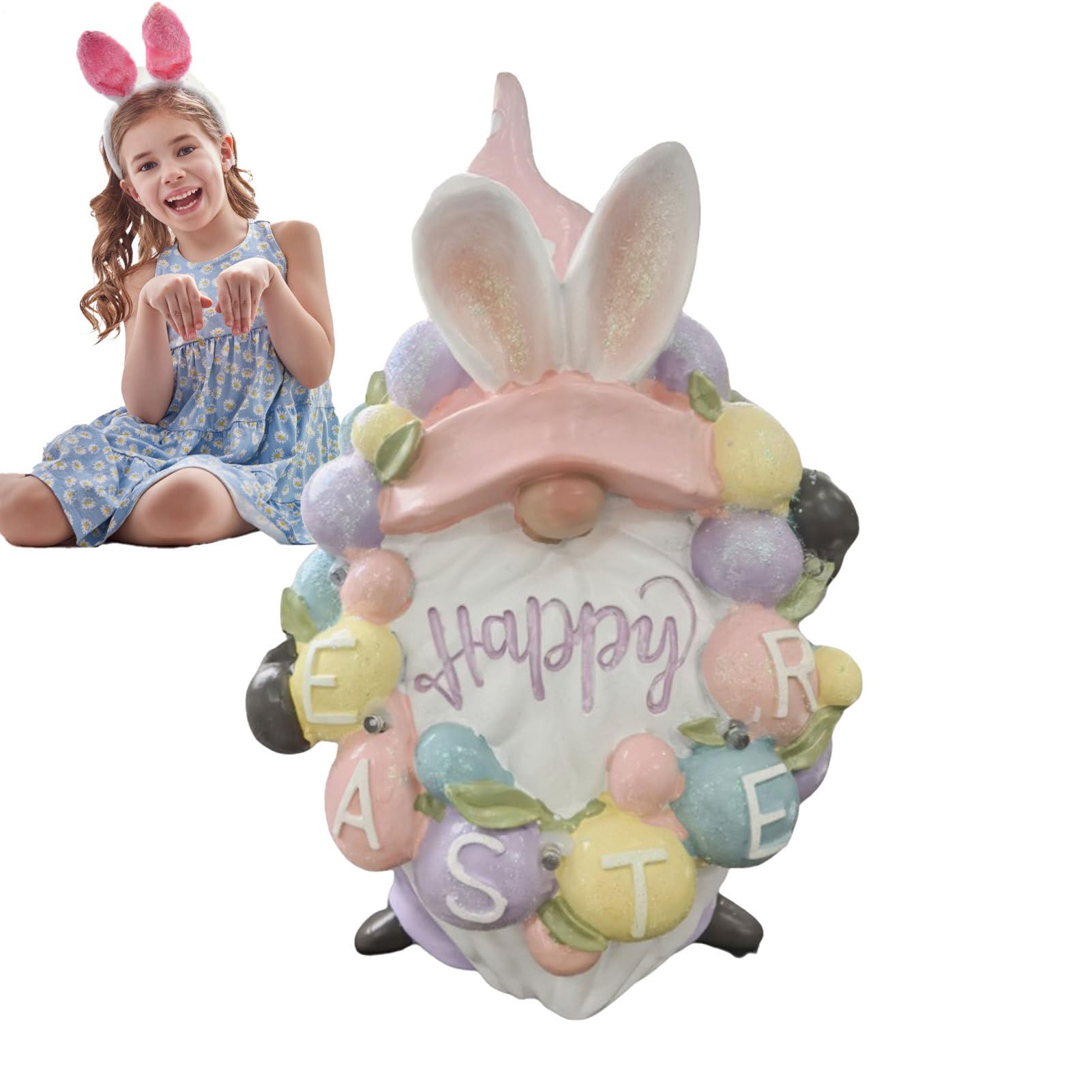Statue lapin de Pâques et décoration printanière à piles pour cheminée