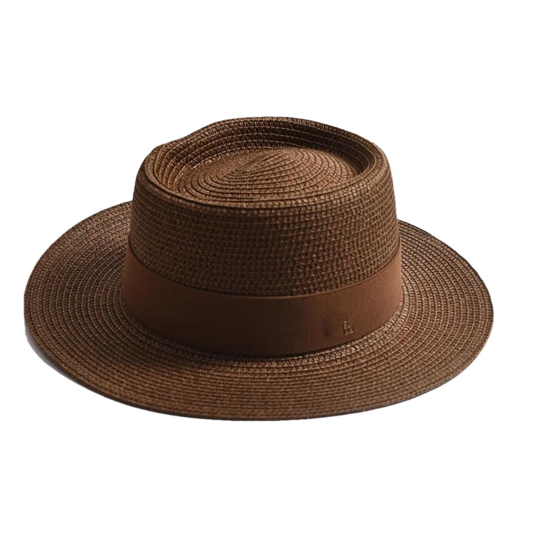 EYRMQWJPC Wide Brim Sun Hat, Women Summer Straw Sun Hat Flat Brim Ribbon Beach Travel Dress Multicolor(Coffee)