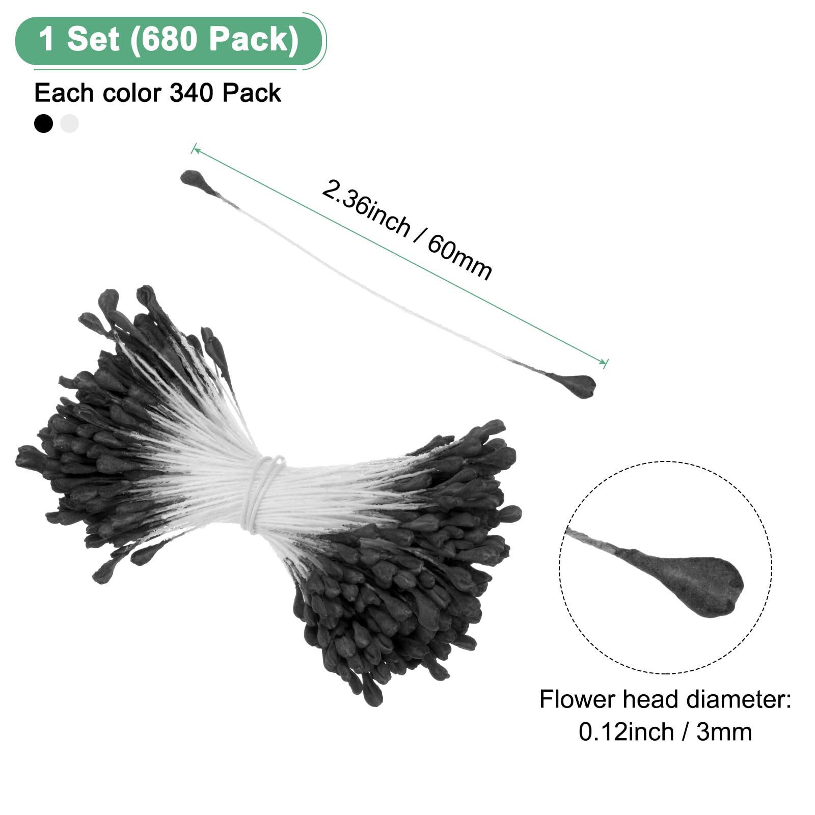 M METERXITY 680-Pack Artificial Flower Stamen Kit, 3mm Mini Double Heads Flower Stamens Pistil - Image 3