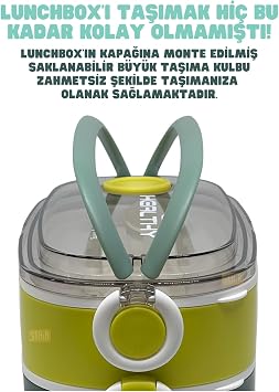 Vagonlife Bento 1300ml Lunchbox 2 Katlı 3 Bölmeli Paslanmaz Çelik Sefer Tası Yemek Kutusu (Koyu Yeşil-Fıstık Yeşili)
