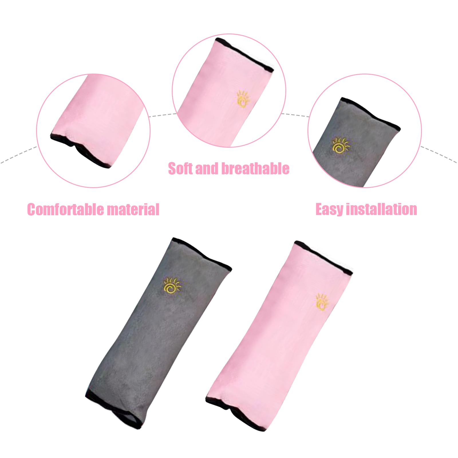 2 protezioni per cinture per bambini, imbottiture per cinture per auto, rimovibili, adatte per l'uso durante le uscite e i viaggi e durante il sonno dei bambini (rosa + grigio)