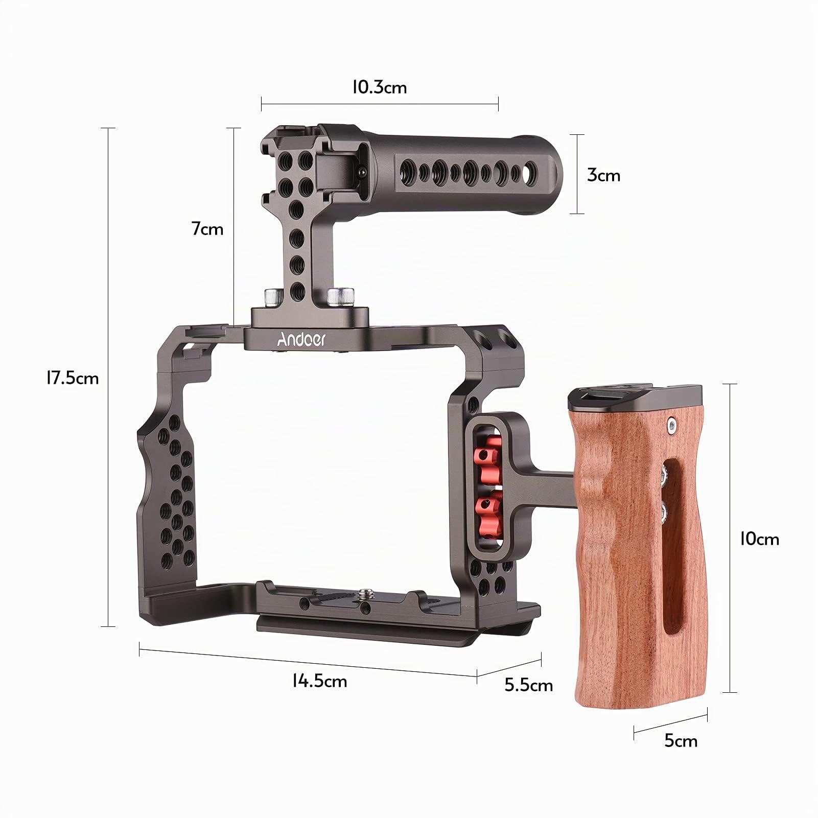 Andoer Camera Rig Kit de Rechange en Alliage d'aluminium avec poignée en Bois sur la poignée supérieure de la vidéo pour Sony A7R III, A7 II, A7III