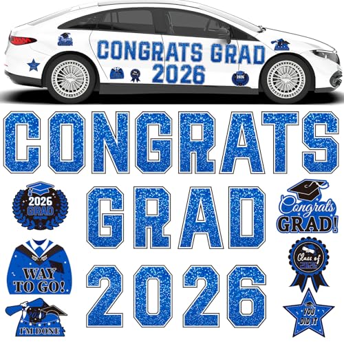 JULMELON Graduation Car Decorations Magnets 22pcs Class of 2026 Grad Decor Car Magnetic for University Kindergarten Graduation Party Cruise Garage Door Refrigerator Decorations Supplies (Blue)