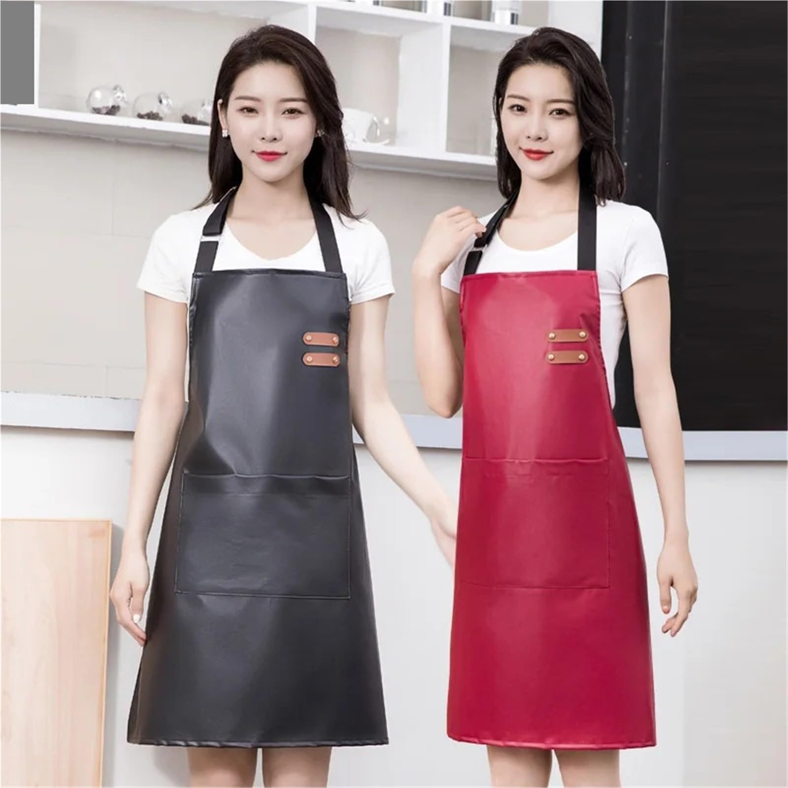 Delantal Delantal de cuero PU impermeable y resistente al aceite, ropa de trabajo de cocina, delantal Unisex ajustable, 2 uds. Para Restaurante, Cafetería