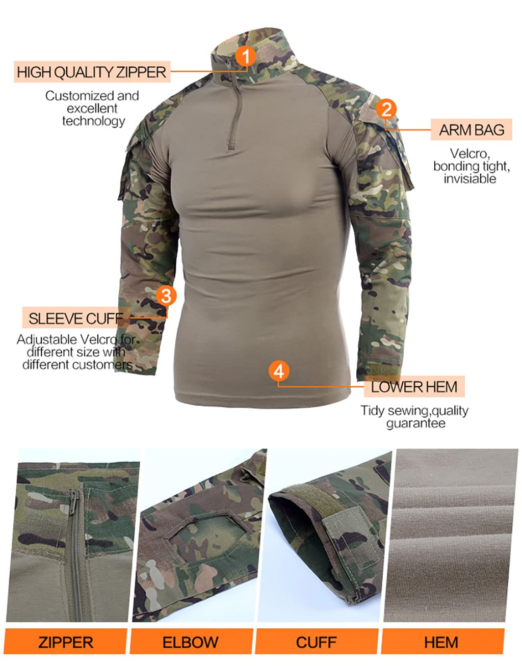 LANBAOSI Treillis Militaire Homme Chemise de Manches Longues et Camouflage Pantalon Costume Uniforme pour Paintball Chasse Tir BDU