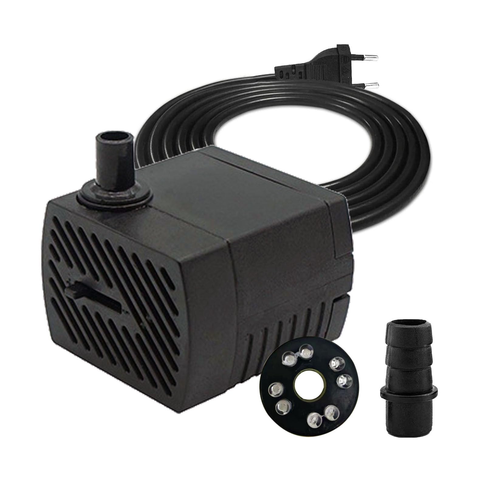 Mini bomba de agua de 4 W, 280 L/H 110 V-220 V, 8 LED, para acuarios, estanques, fuentes, pequeñas bombas sumergibles con 2 boquillas, adecuadas para acuarios pequeños, bombas de acuario, jardines