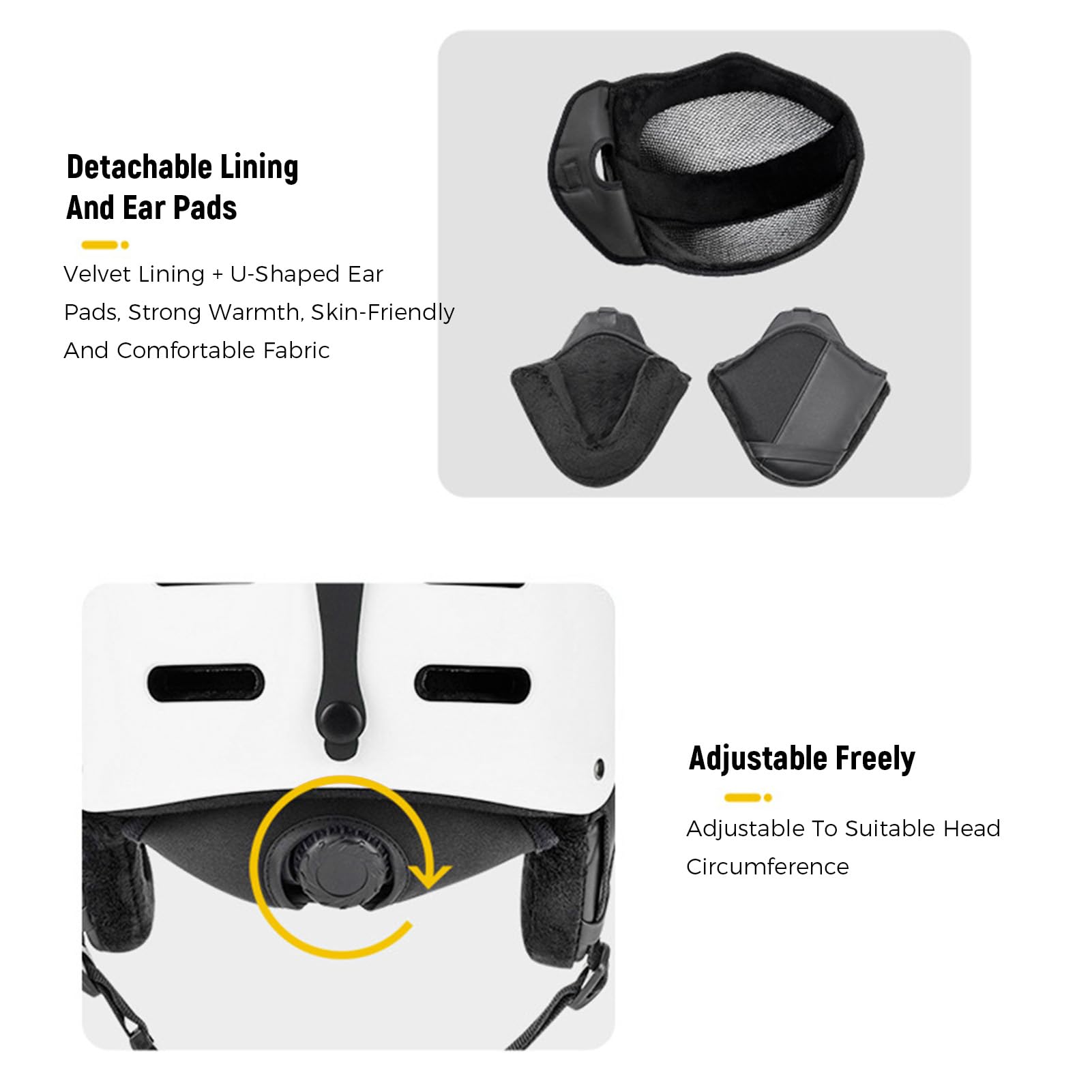 Luocute Casque de Ski, Casque de Snowboard avec Doublure ABS et EPS, 12 Aérations, Rembourrage Intérieur et Cache-Oreilles Amovibles, Lunettes