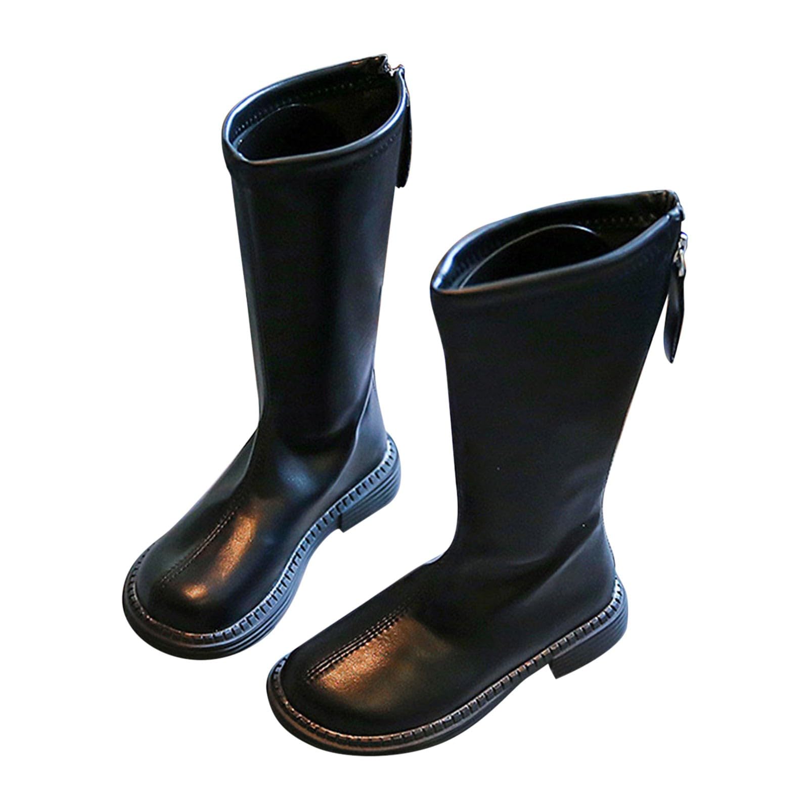 Toddler Dress Boots for Girls Girls Front Zipper Cheer Shoes Outdoor Warm Non Slip Mary Jane Shoes (Black, 9 Toddler)