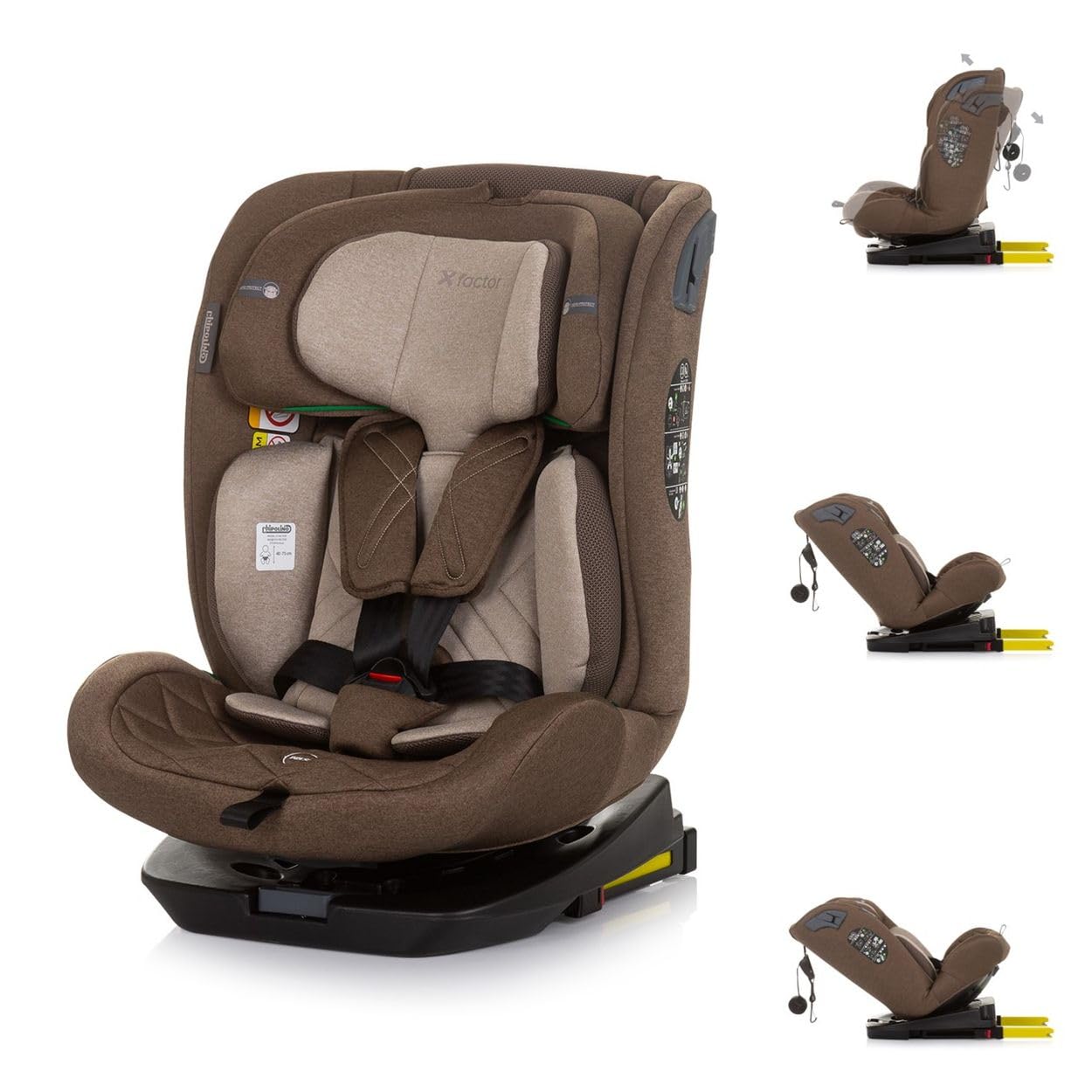 Chipolino Kindersitz X-Factor i-Size (40-150 cm) Isofix verstellbar drehbar, Farbe:braun