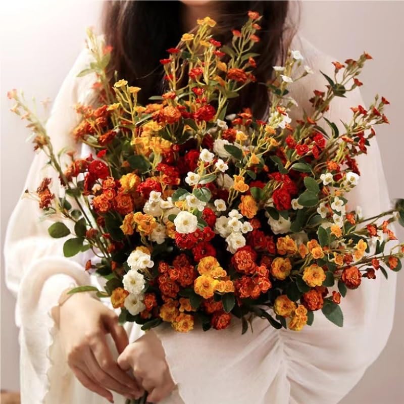Fleur Artificielle Tiges de Roses artificielles, 4 pièces, Fausses Branches de Houx avec Feuilles Vertes for couronnes, Bouquets, centres de Table