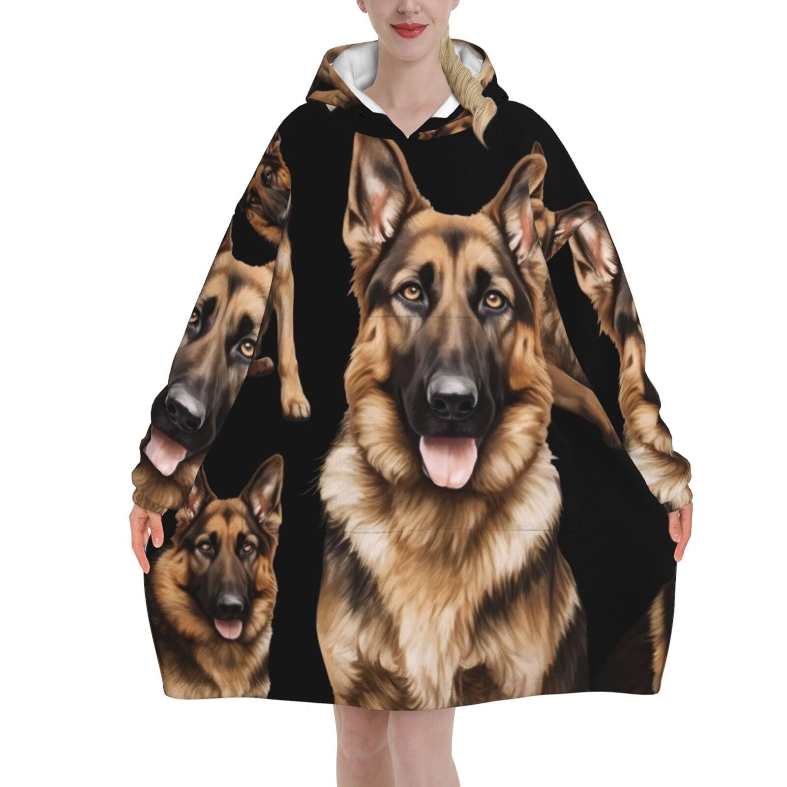 German Shepherd Dog- Super Soft Wearable Blanket Hoodie For Men And Women - Warm, Fashionable, Cozy Flannel Hooded Sweatshirt - Oversized, Loose Hoodie Blankets With Pocket For Ultimate Comfort
