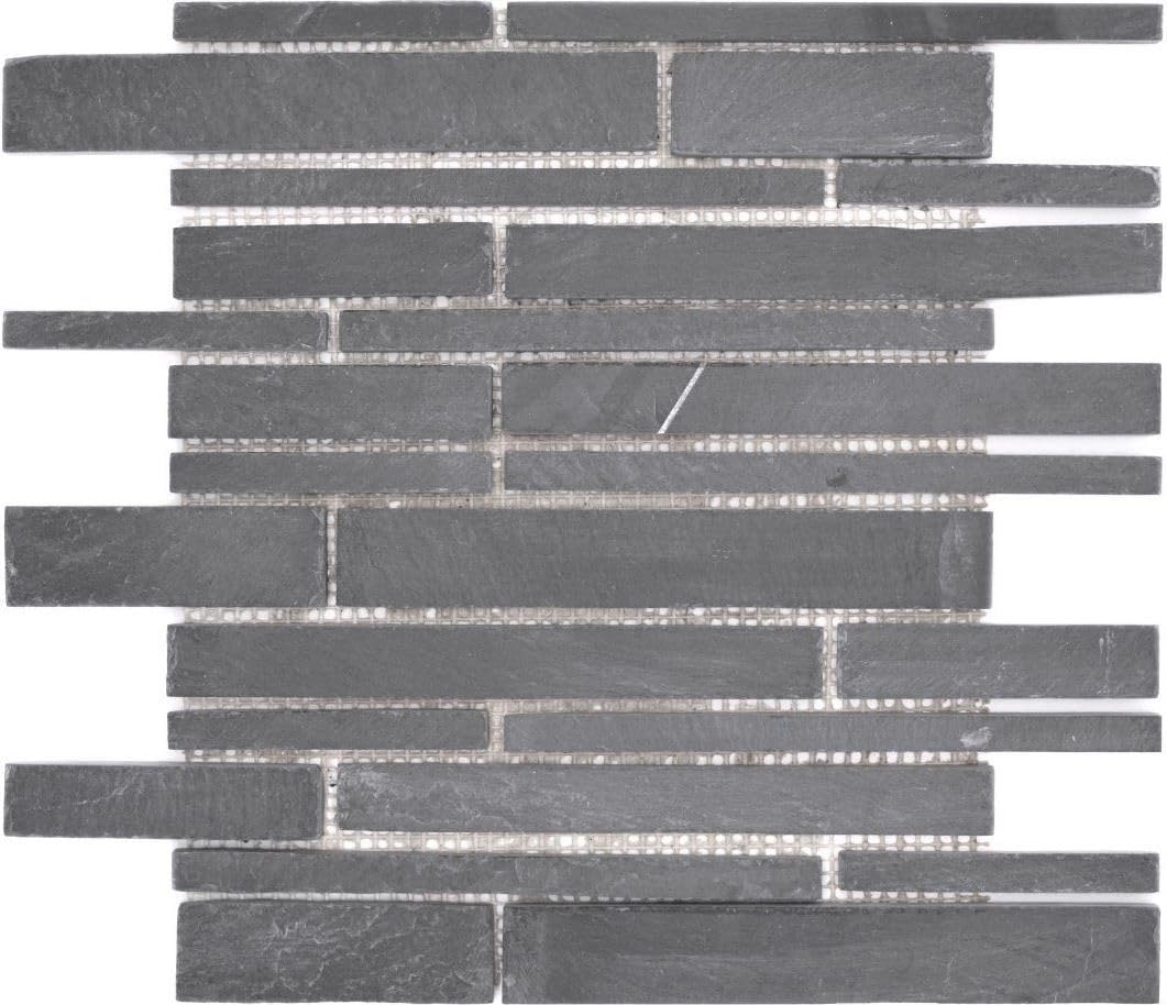 Mosaik Fliese Schiefer Naturstein schwarz Brick Schiefer für WAND BAD WC DUSCHE KÜCHE FLIESENSPIEGEL THEKENVERKLEIDUNG BADEWANNENVERKLEIDUNG Mosaikmatte Mosaikplatte