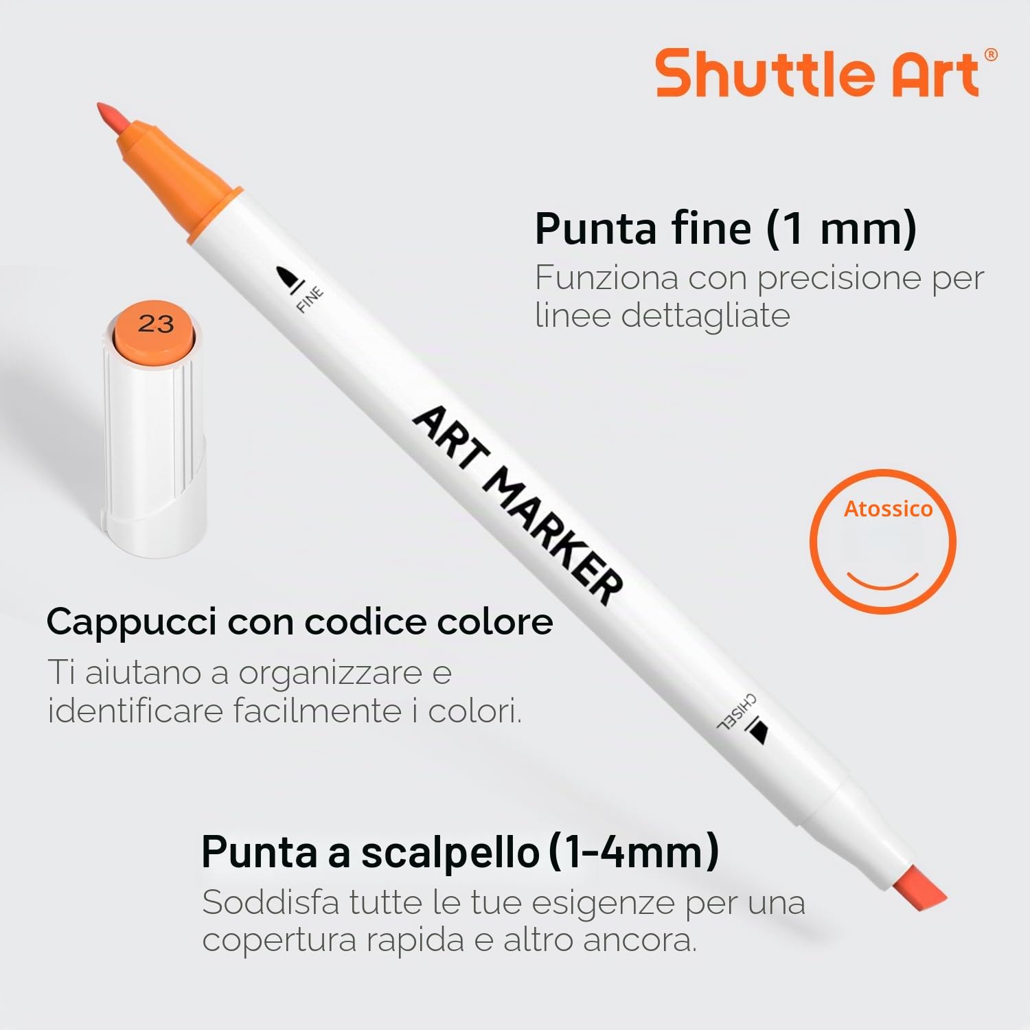 Shuttle Art 101 Marker Pennarelli Doppia, 100 Pennarelli ad Alcool più 1 Pennarello Permanente con Custodia, Perfetti per Illustrazioni, da Colorare per Adulti e per Realizzare Biglietti