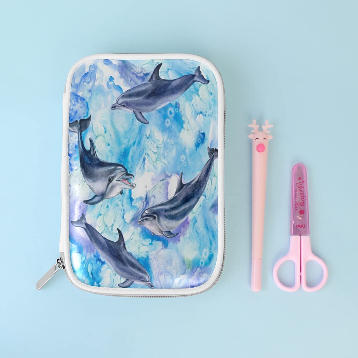 Estuche Multifuncional LUCKYEAH Con Diseño De Ciervos - Piel De Microfibra, 14x22 Cm, 3 Compartimentos + Malla | Para Lápices, Maquillaje, Viaje, Oficina