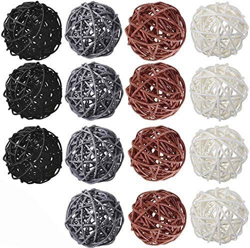 zorpia 15-Pack White Brown Gray Black Mixed 4 Colors Wicker Rattan Balls 2Inch- Decorative Balls for Bowls, Vase Filler, Coffee Table Decor, Wedding Party Decoration