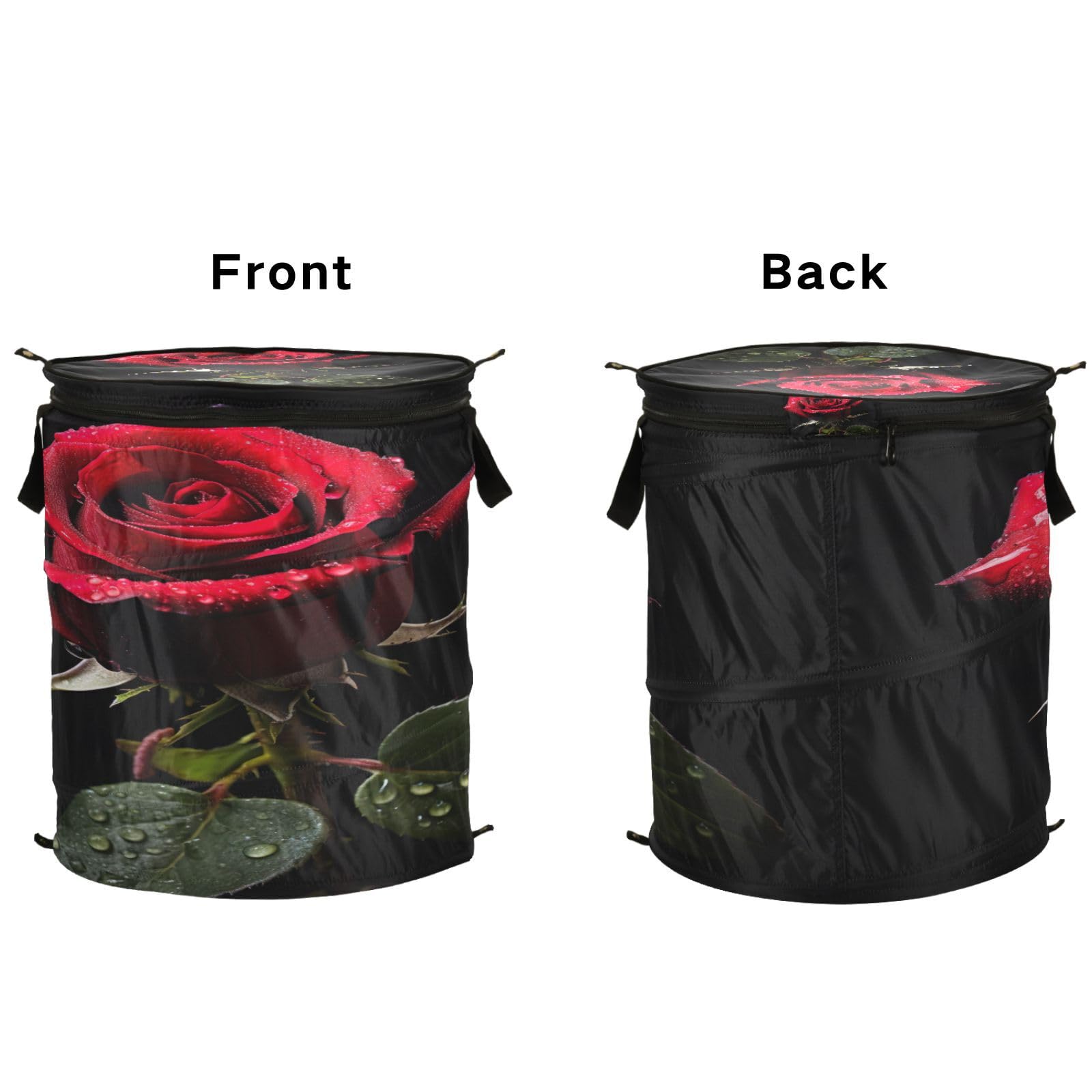 Black with a Red Rose Laundry Basket with Straps, Laundry Basket, Bedroom Laundry Basket