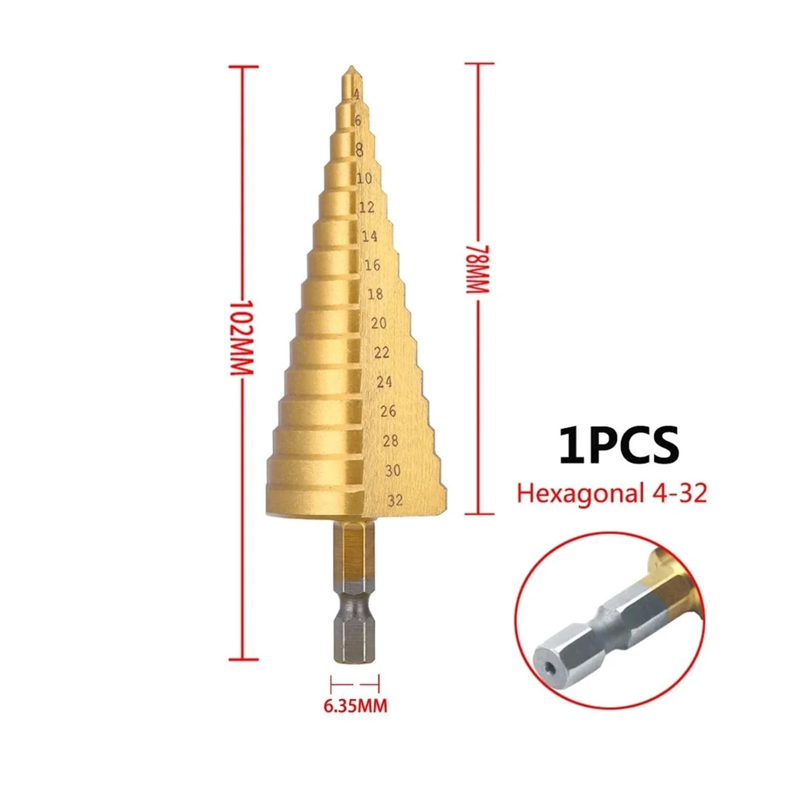 Broca escalonada cónica HSS recubierta de titanio | Herramienta de perforación multiusos for madera y metal de 4-20/4-32 mm(3pcs with bag)