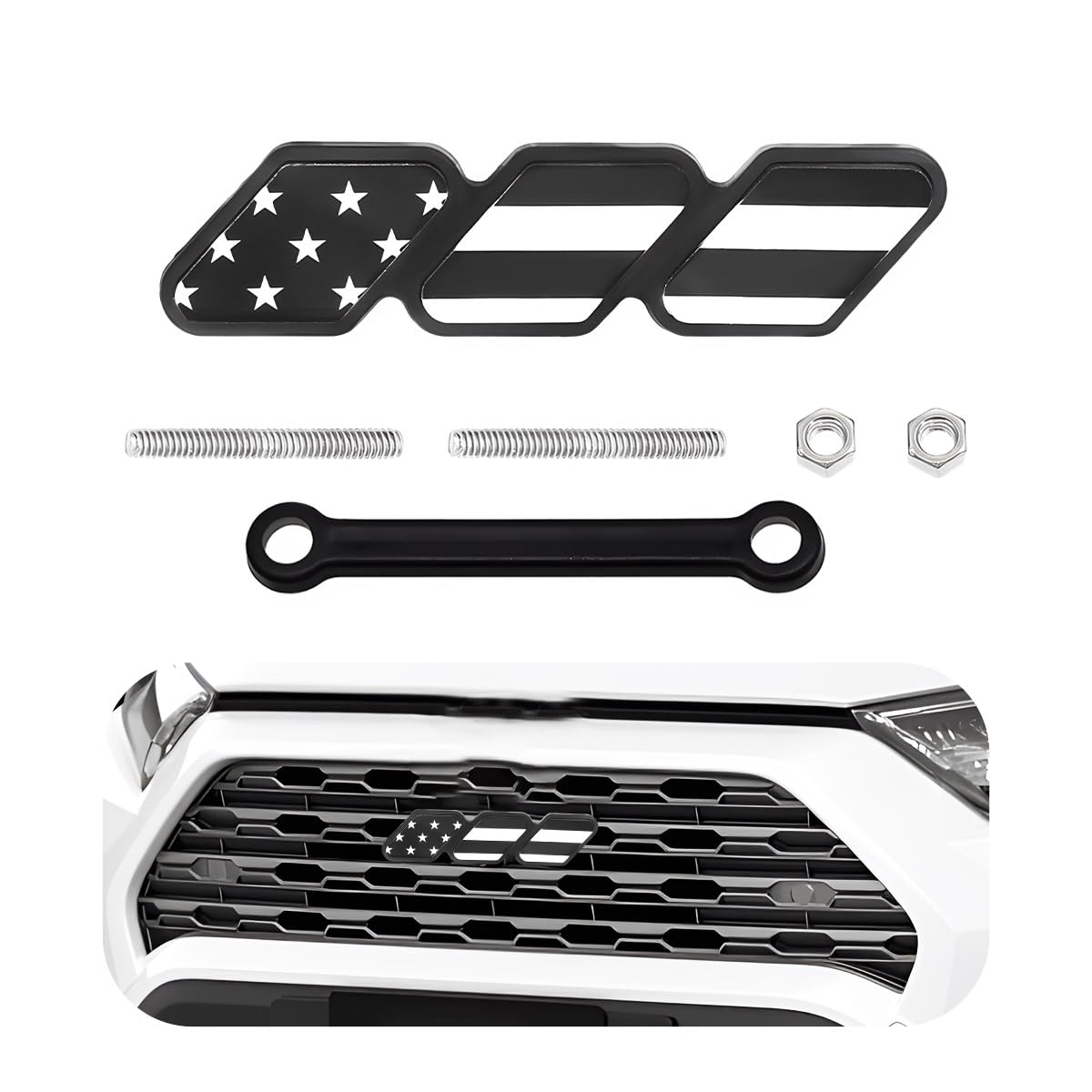 Front Grille Badge, Classic Retro Tri-Color Stripe Automotive Mesh Grille Label Emblem, Decorative Decal Badge Compatible with Tacoma 4Runner, Decoration Car Accessories (G)