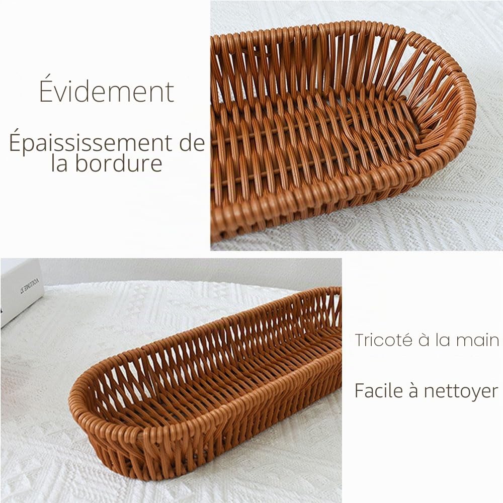 RT&BS Panier à Couverts en Osier, Petit Panier à Pain en Osier pour la Table, Paniers de Rangement Tissés à la main pour Couteaux, Fourchettes, Cuillères, Baguettes (3pcs, Ovale)