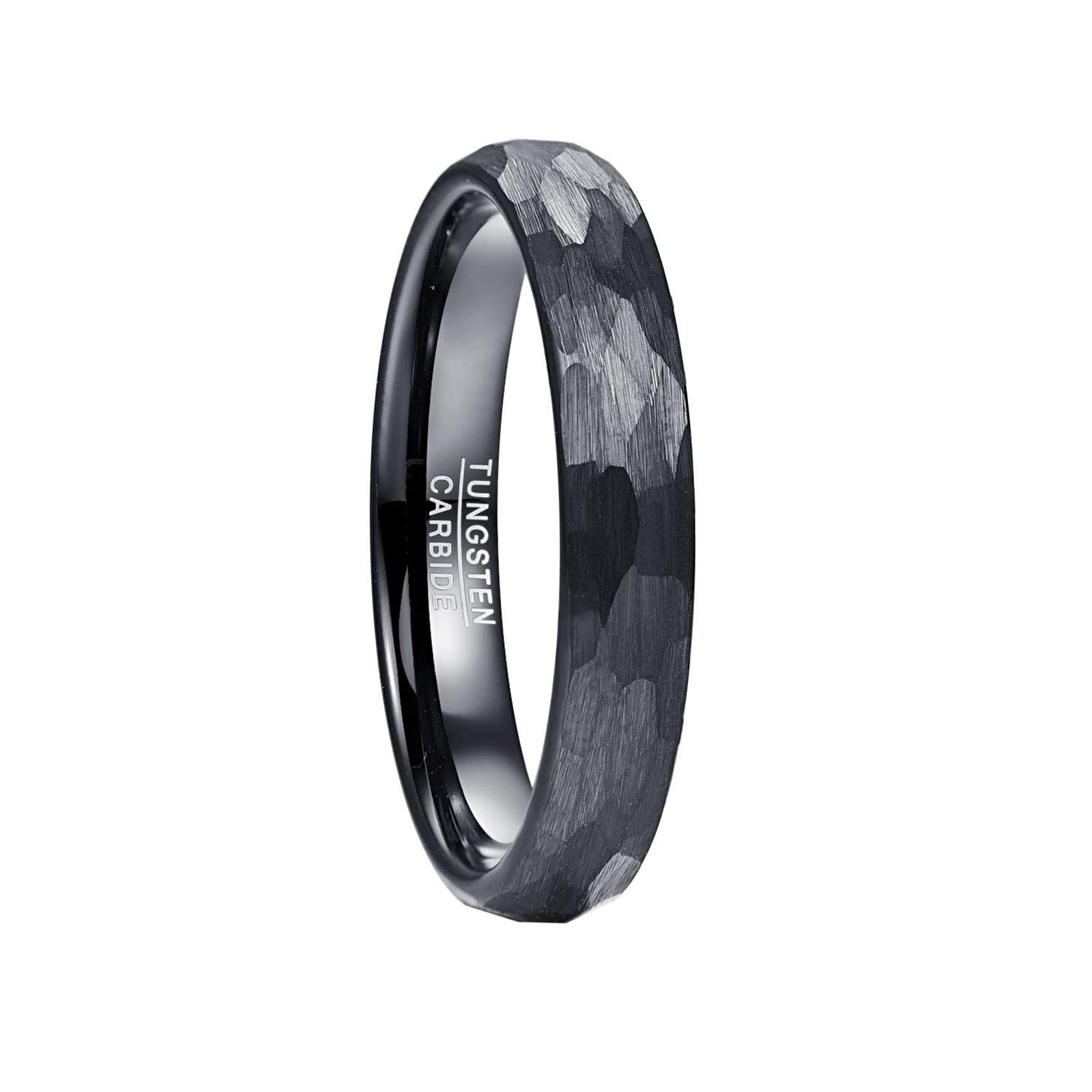 VakkiAnillo martillado negro de tungsteno para hombre, anillo de carburo de tungsteno, negro, para hombre, negro cepillado, 4/6/8 mm, talla 49 a 70 (15,6 – 22,3)