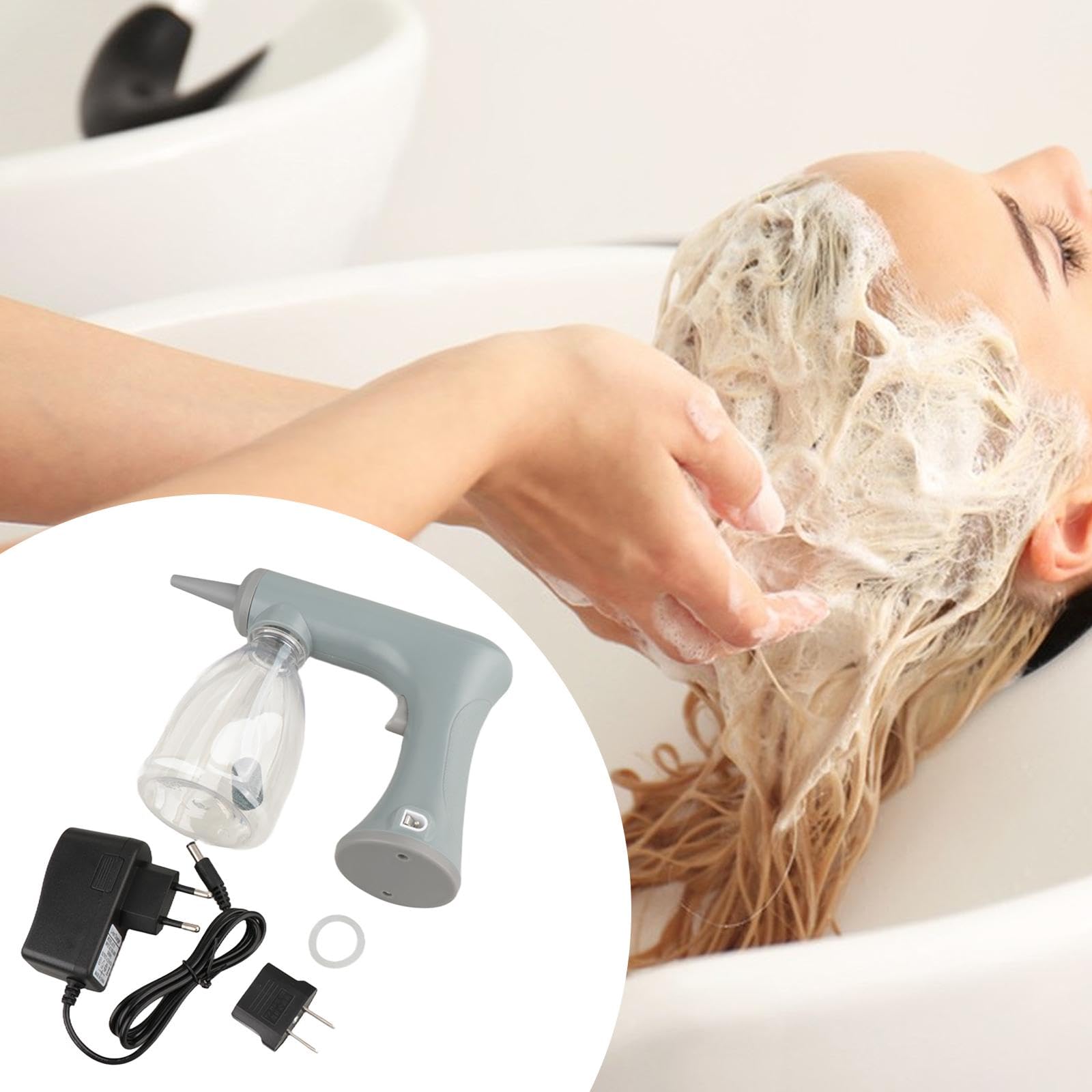 Harilla Dauerwelle Elektrisches Blasengerät Schaummaschine zu bedienendes kompaktes Styling-Tool für lockiges Haar Salon-Schaumspender, Grau 300ml