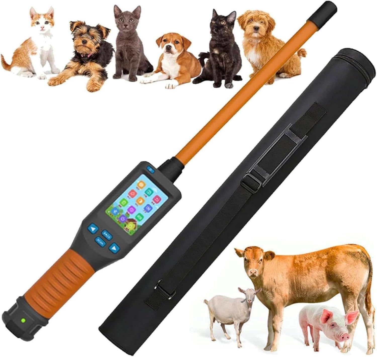 Przenośny czytnik RFID do mikrochipów dla zwierząt domowych i kolczyków dla zwierząt gospodarskich z wyświetlaczem LCD, 10-30 cm, 20 000 rekordów
