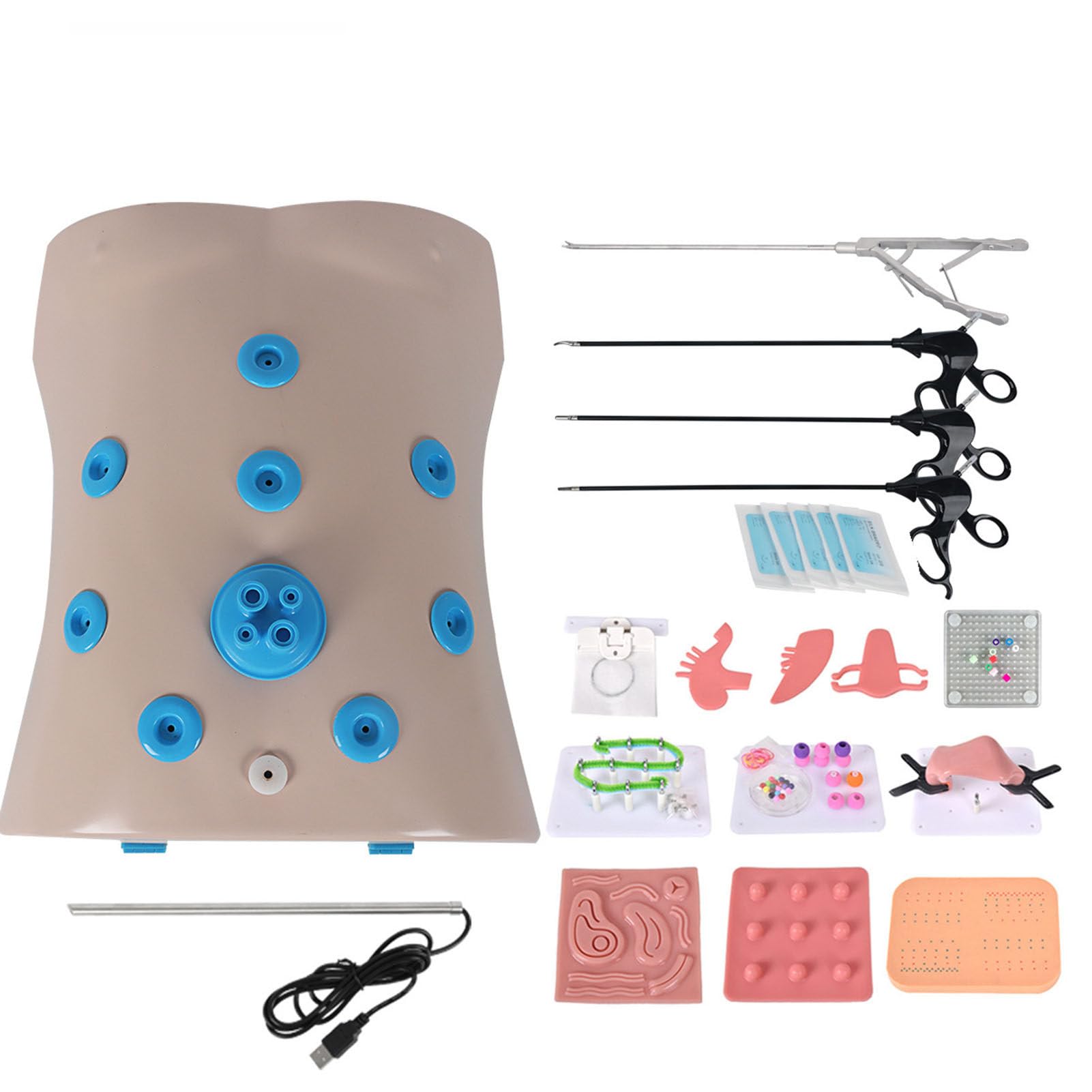 ExoticaBlend Home Laparoscopic Trainer Box — Laparoscopic Endo-Trainer Kit with 14 Interchangeable Training Modules & 4 Reusable Surgical Instruments