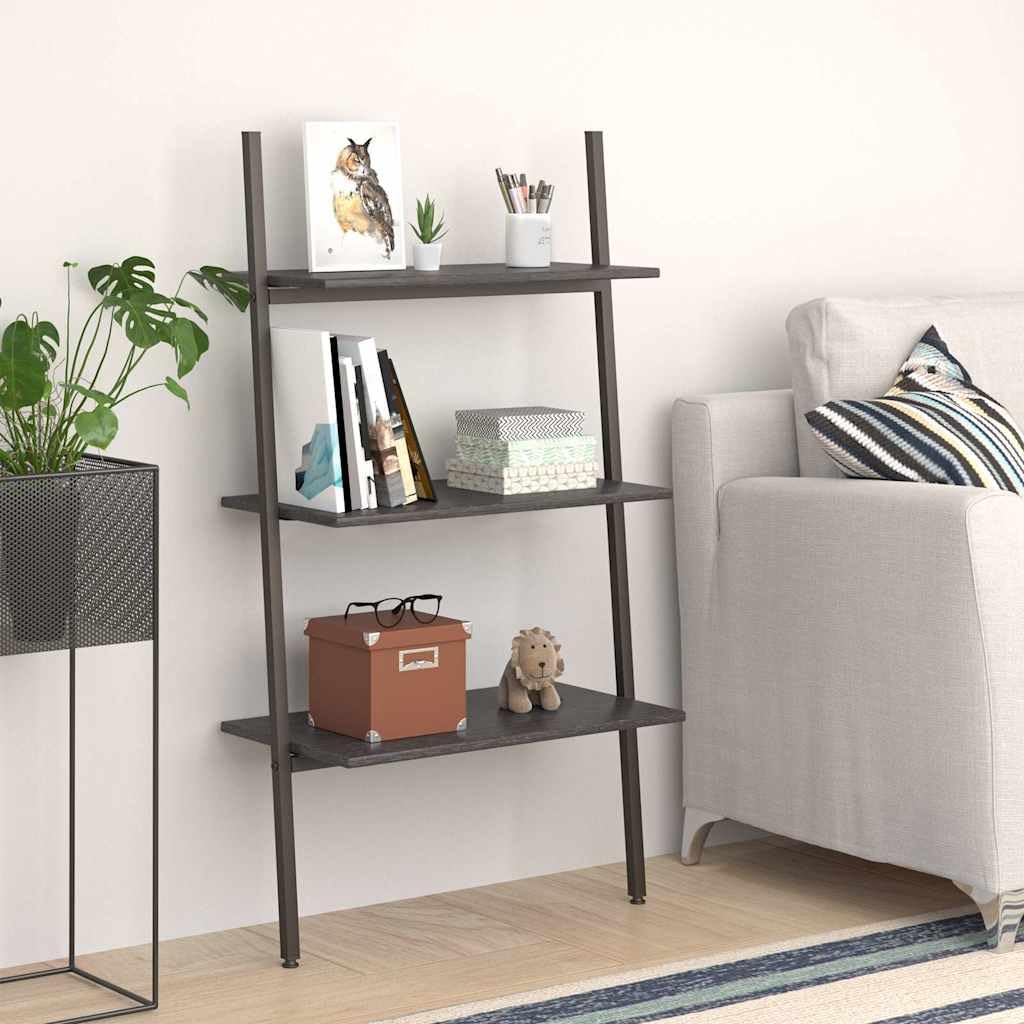 Leiterregal mit 3 Böden Schwarz 64x34x116 cm stabiles Standregal für Bücher, Akten, Dekorationen ideal für Büro, Wohnzimmer, Kinderzimmer, Flur, mit Wandhalterung für sicheren Stand