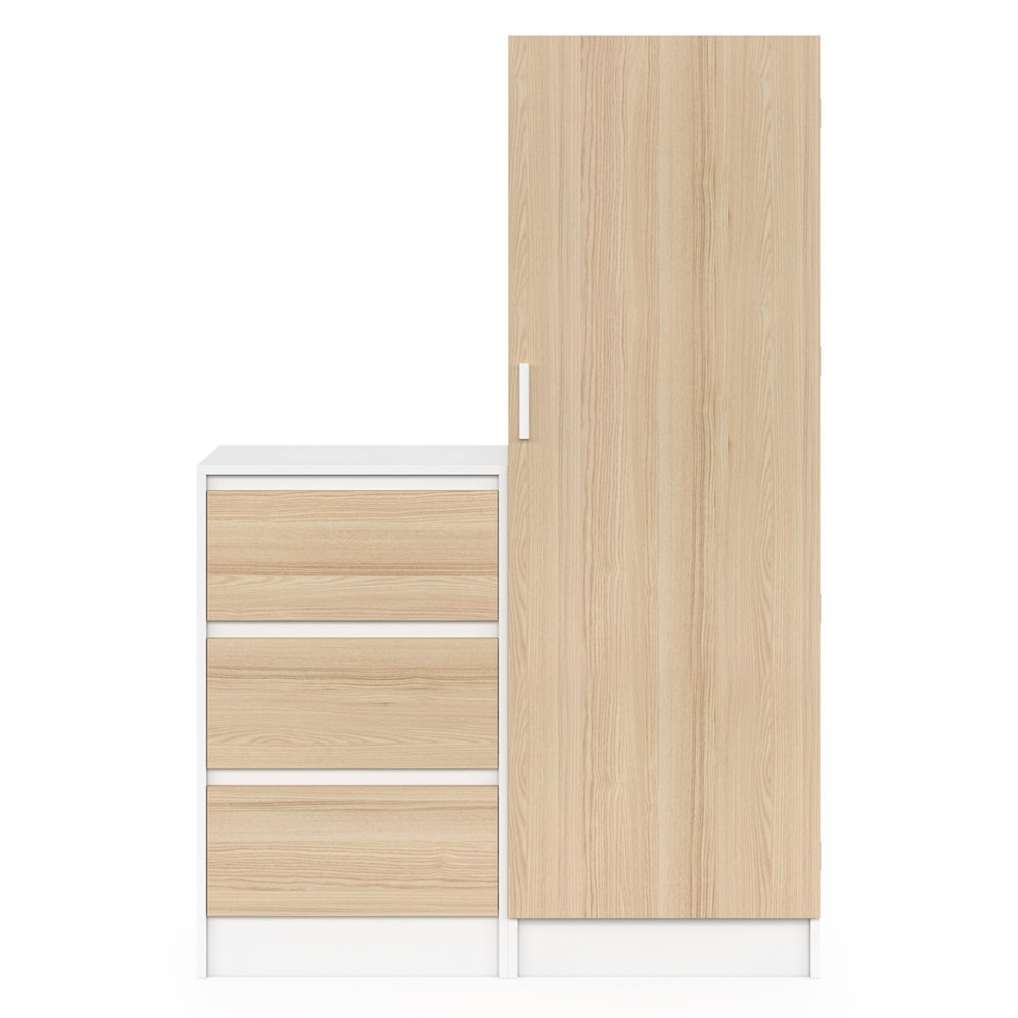IDMarket 1-türiger Kleiderschrank Ambre mit Kommode 3 Schubladen 100 cm Buche Weiß