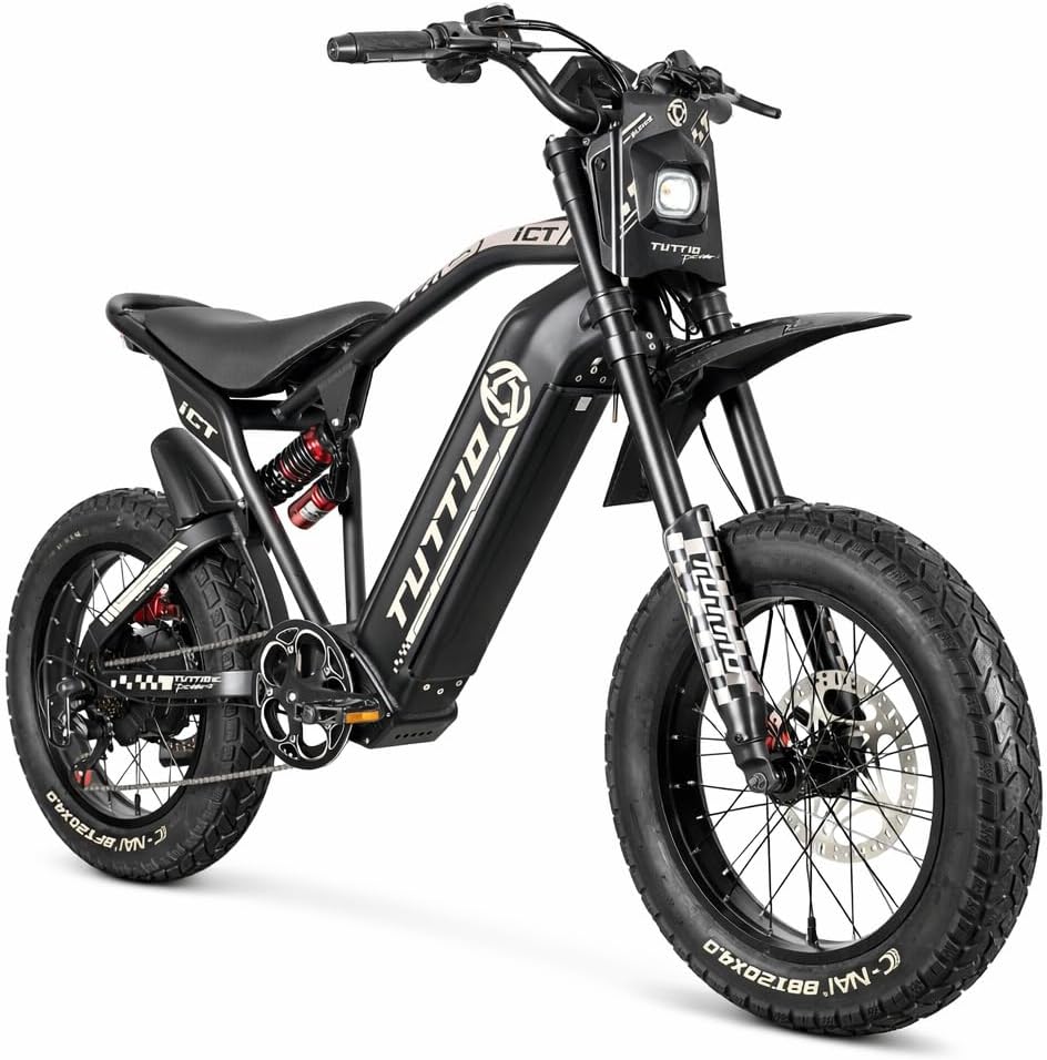 Tuttio ICT Electric Dirt Bike 60V 25AH - 4000W Peak 49MPH 20" Fat Tire Full Suspension Electric Motorcycle for Adults Teens 16+ Off Road Commuting Snow Sand Mountain