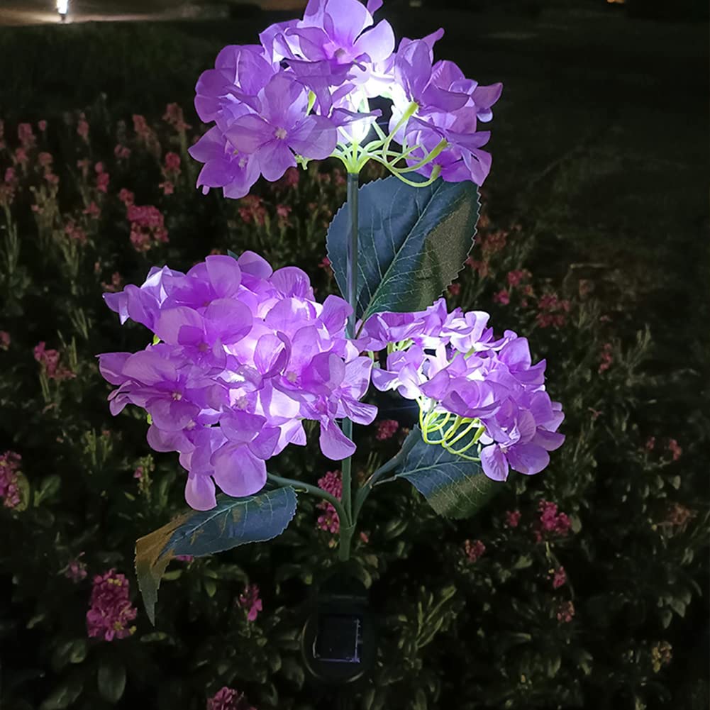 BomKra Solar Garden Lights Outdoor Waterproof,Hydrangea Solar Lights,Solar Garden Ornaments LED Realistic Flower Lights Decorative,Garden Stake Lights for Pathway Yard Patio Garden (Purple)