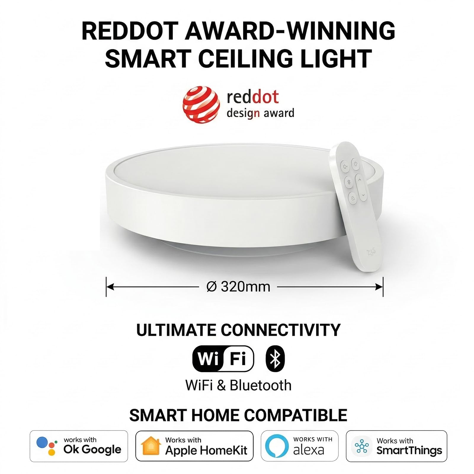 YEELIGHT Smart Deckenleuchte, 23W 1500LM LED Deckenlampe Dimmbar mit Fernbedienung, Ra95 Nachtlicht mit 2700K-6500K, Kompatibel mit Alexa & Google Assistant für Wohnzimmer Schlafzimmer Küche Flur 32cm