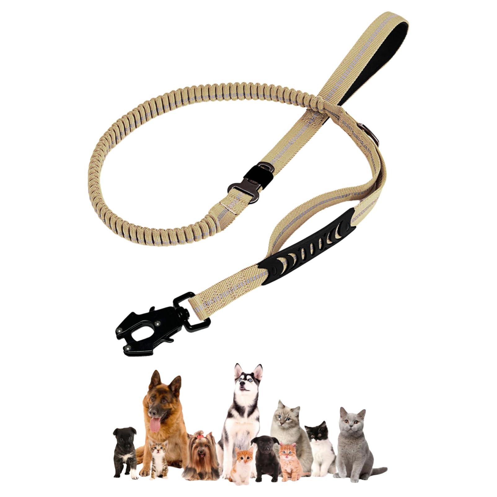 Alvivi Outdoor Adventure Dog Leash Bungee Shock Absorber for Hiking Running Heavy Duty No Pull with Handles and Quick Release Clip Khaki L